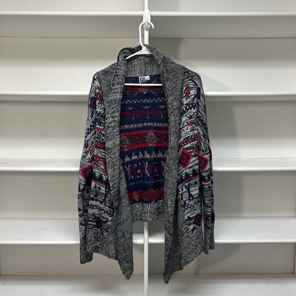 Roxy Aztec Print Draped Knit Cardigan Sweater Size Medium Western Americana